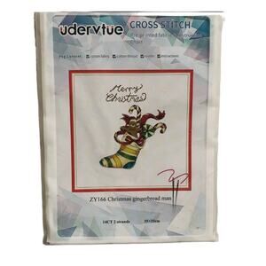 Christmas Gingerbread‎ Man Stocking Pre-Printed Cross Stitch Kit Udervtue